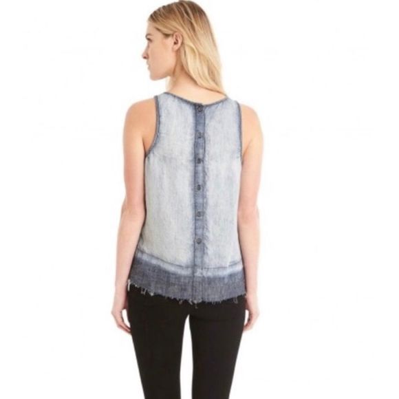 Michael Stars Chambray* Jean Button Back Raw Hem Sleeveless Blouse, Size XS - Picture 1 of 9